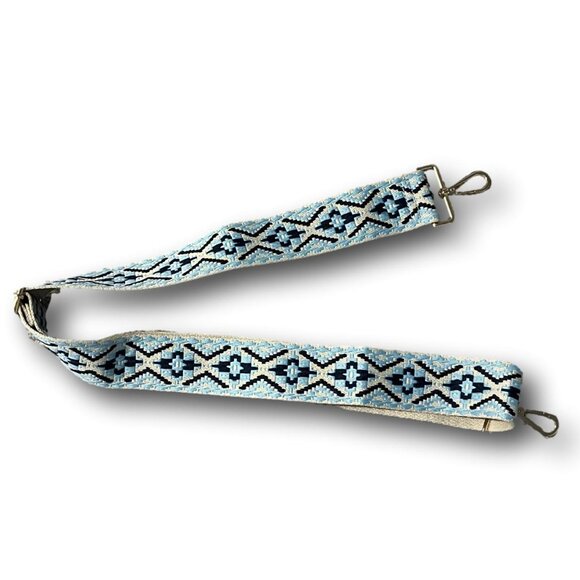 BOGO Geometric Blue and Beige Bag Strap with Gold Hardware - Picture 3 of 7